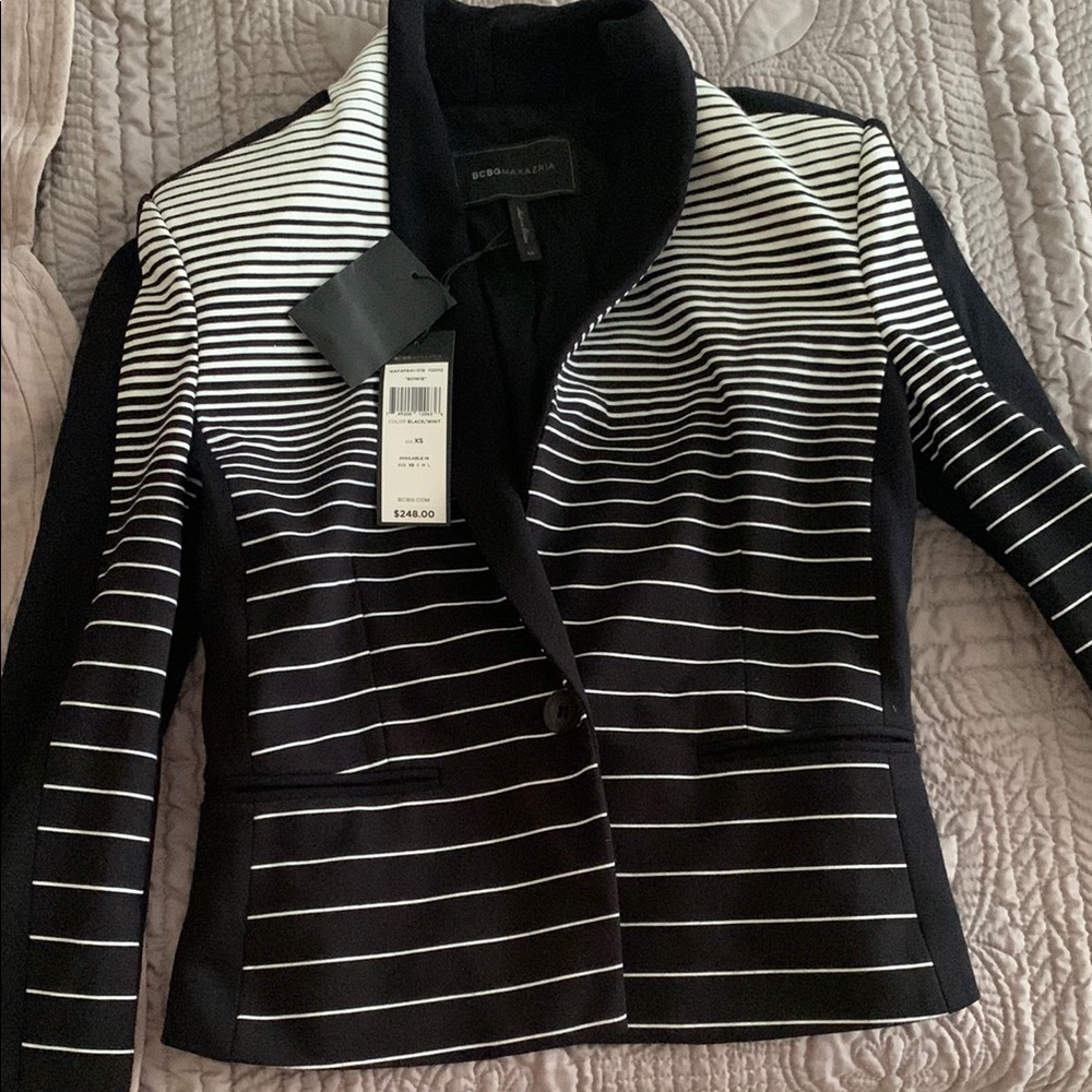 White House Black Market Black and White Striped Blazer